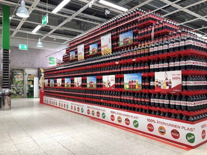Bottles of Coca-Cola in a supermarket
