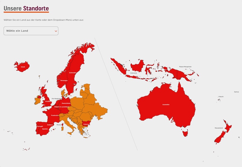 Karte der Standorte von Coca-Cola Europacific Partners weltweit