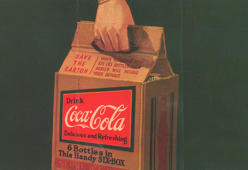 Früherer Coca-Cola 6er-Pack in alter Darstellung